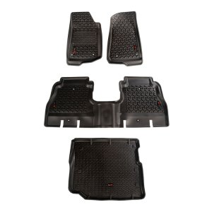 Jeep Wrangler Unlimited JLU Floor Liner Kit - Front/Rear/Cargo - Rugged Ridge - All Terrain - Black - `18-`20